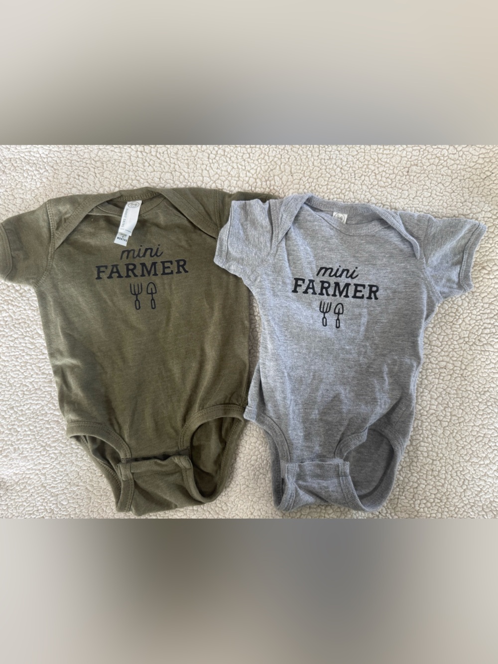Rabbit Skins Olive Green and Heather Gray "mini FARMER" Baby One-Piece Set